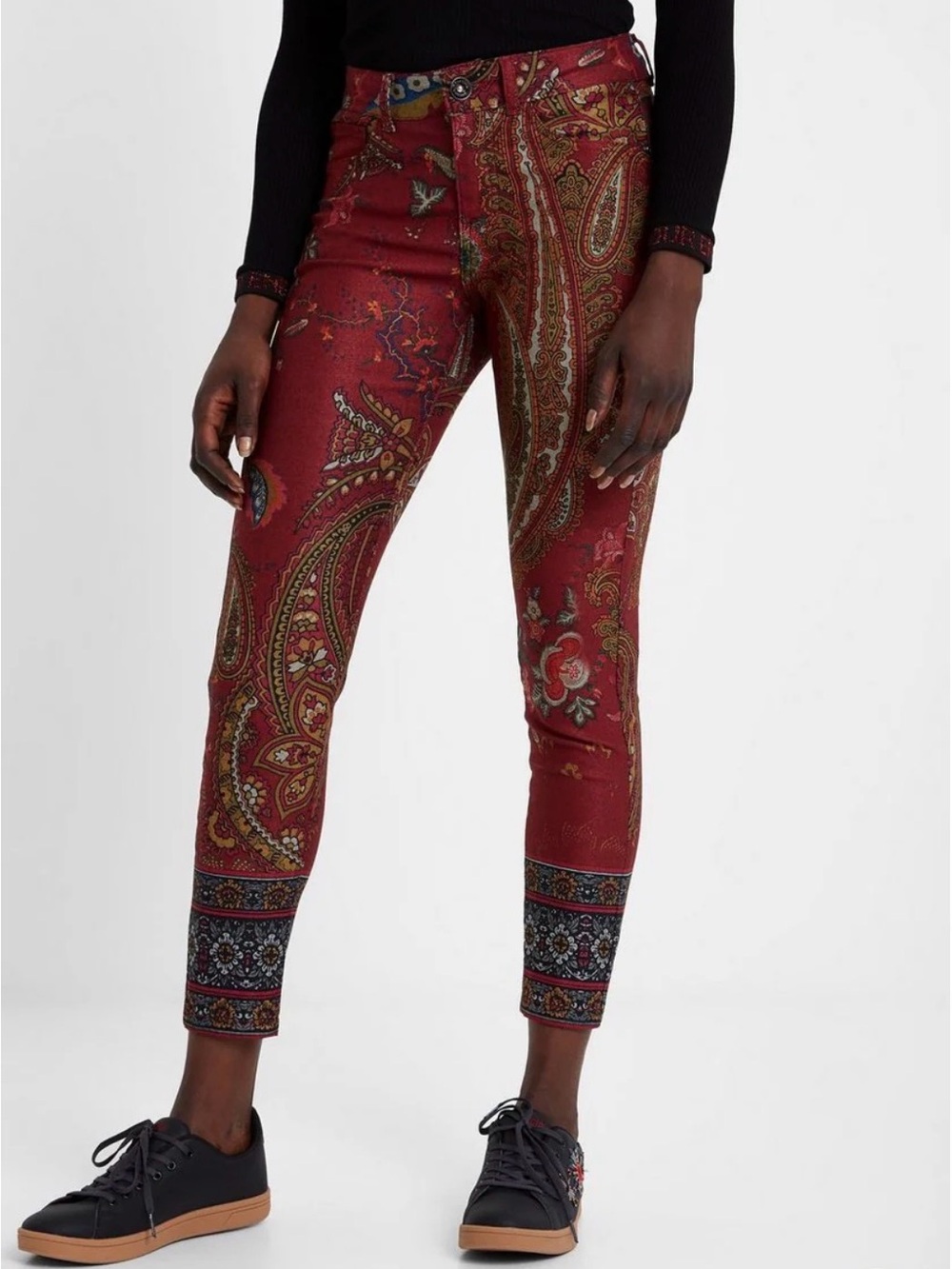 Desigual Red Multi Paisley Print Jeans Size 32